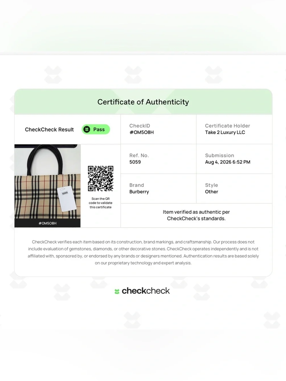 Burberry Beige Plaid Tote with Black Handles